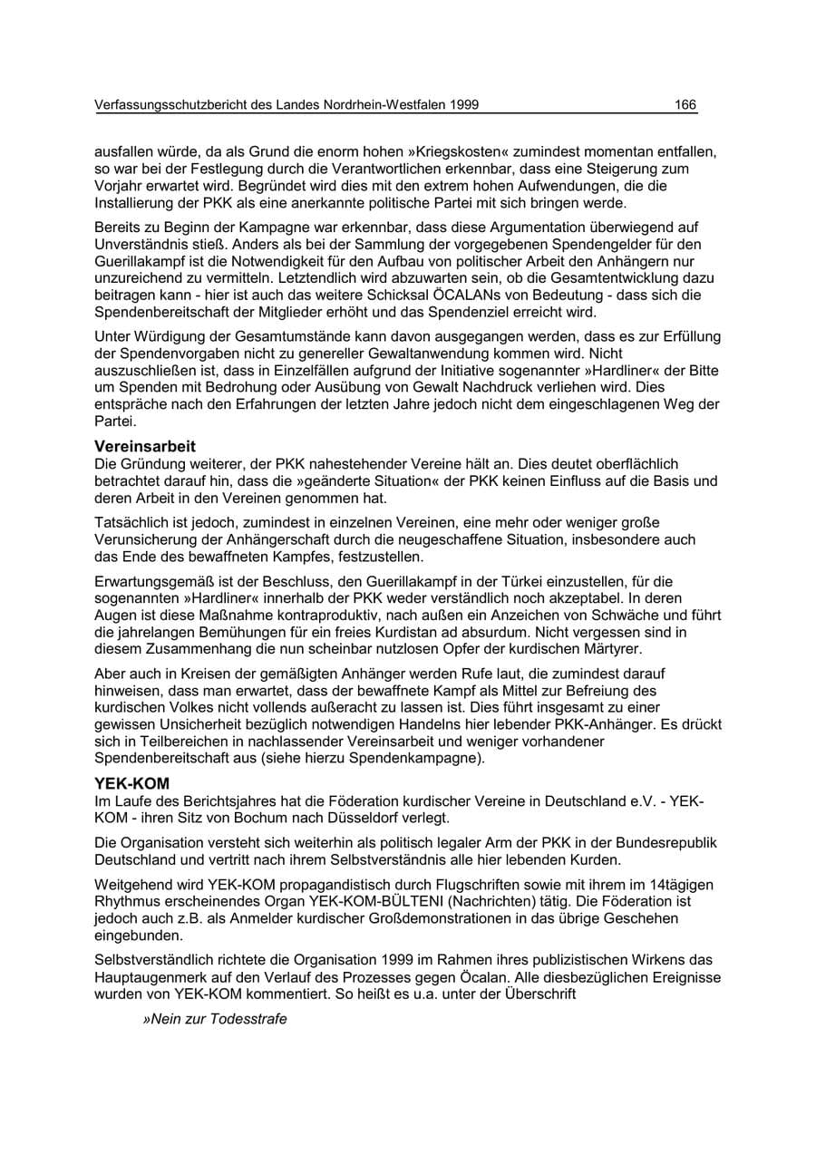 Seite 166 des Verfassungsschutzbericht 1999 Nordrhein-Westfalen