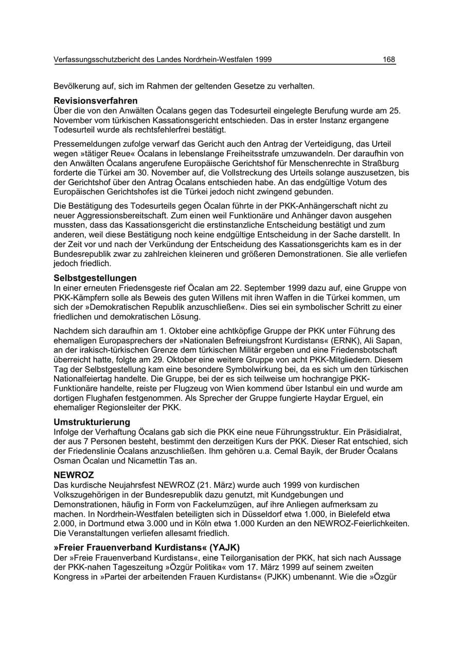 Seite 168 des Verfassungsschutzbericht 1999 Nordrhein-Westfalen