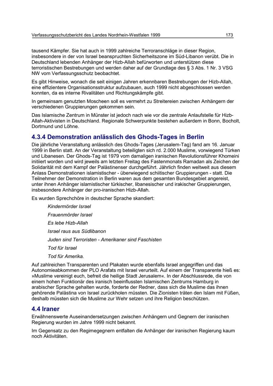 Seite 173 des Verfassungsschutzbericht 1999 Nordrhein-Westfalen