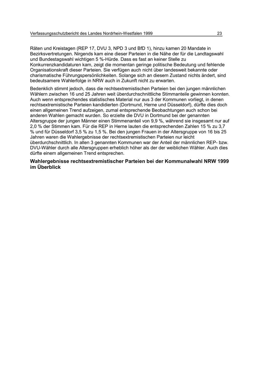 Seite 23 des Verfassungsschutzbericht 1999 Nordrhein-Westfalen