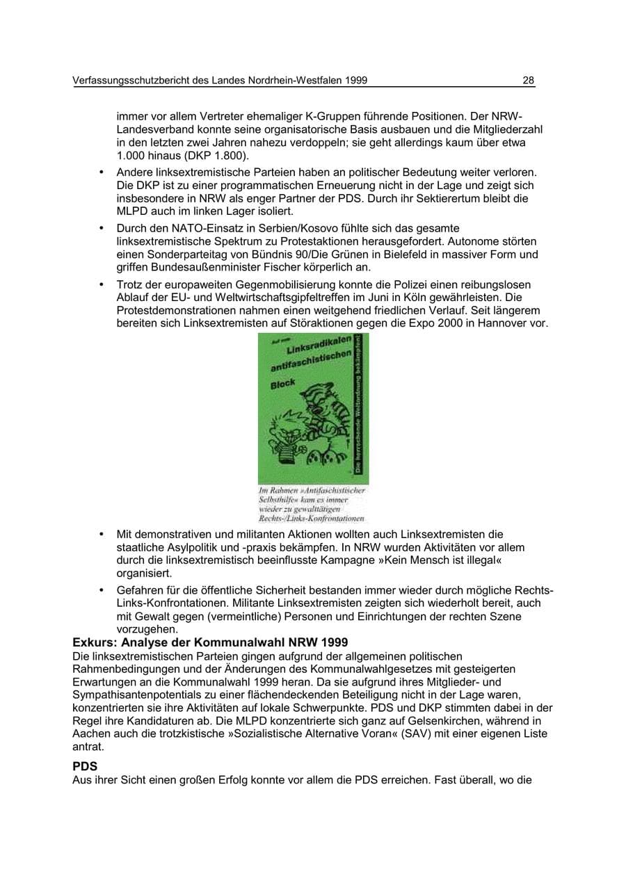 Seite 28 des Verfassungsschutzbericht 1999 Nordrhein-Westfalen