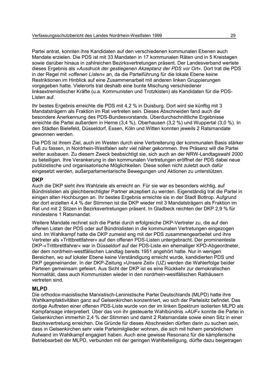 Seite 29 des Verfassungsschutzbericht 1999 Nordrhein-Westfalen