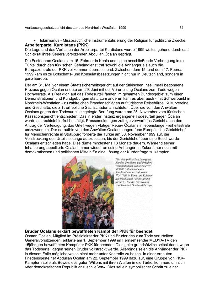 Seite 31 des Verfassungsschutzbericht 1999 Nordrhein-Westfalen
