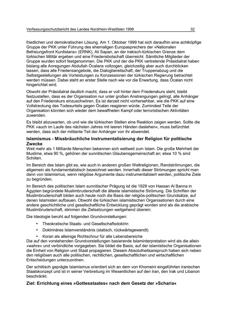 Seite 32 des Verfassungsschutzbericht 1999 Nordrhein-Westfalen