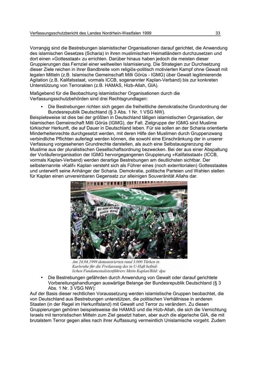 Seite 33 des Verfassungsschutzbericht 1999 Nordrhein-Westfalen