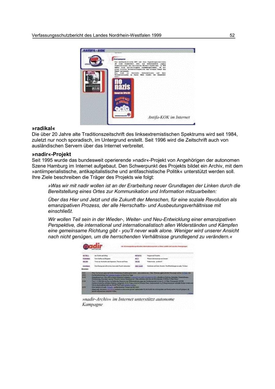 Seite 52 des Verfassungsschutzbericht 1999 Nordrhein-Westfalen
