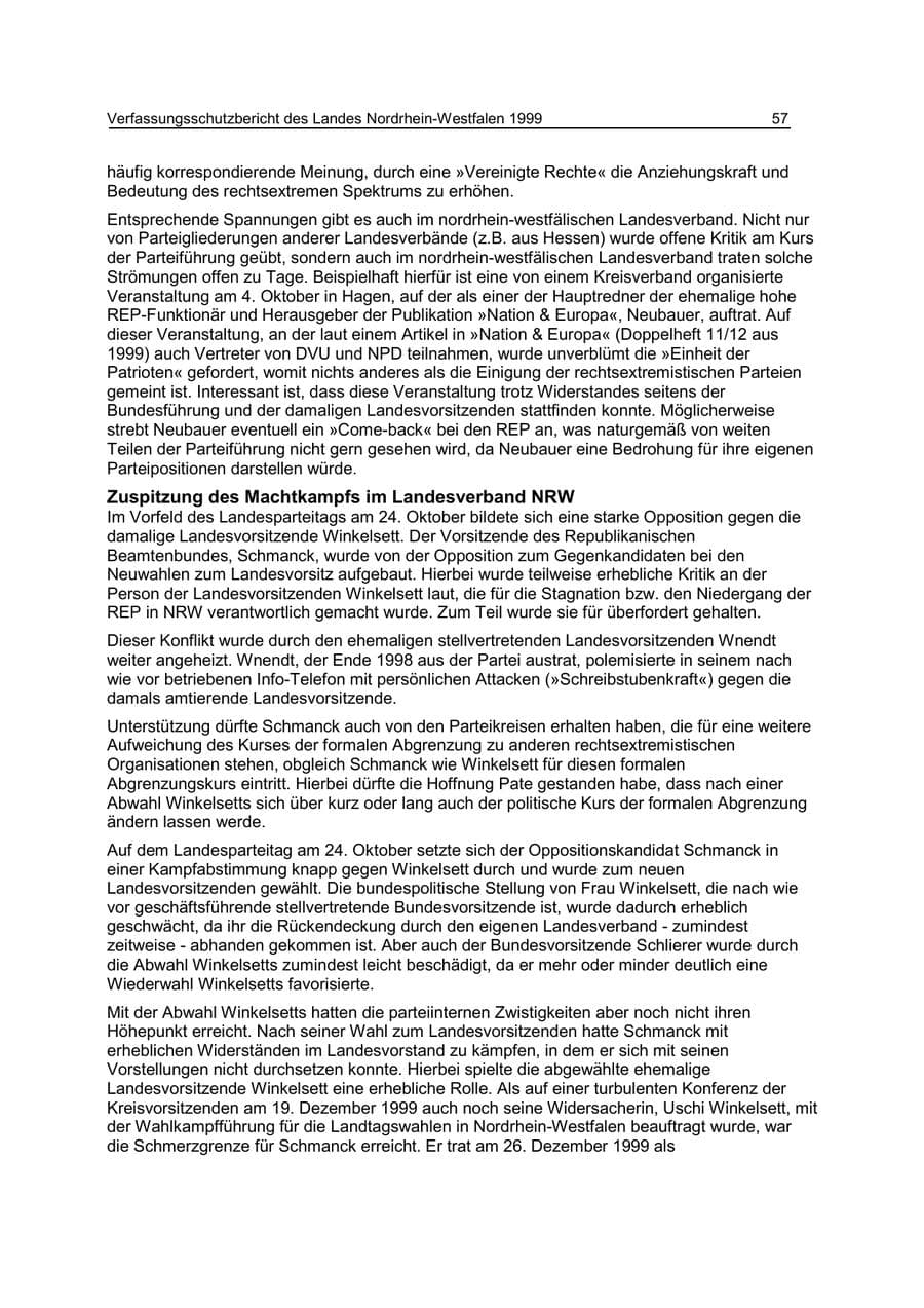 Seite 57 des Verfassungsschutzbericht 1999 Nordrhein-Westfalen