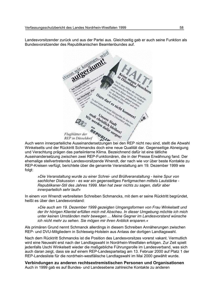 Seite 58 des Verfassungsschutzbericht 1999 Nordrhein-Westfalen