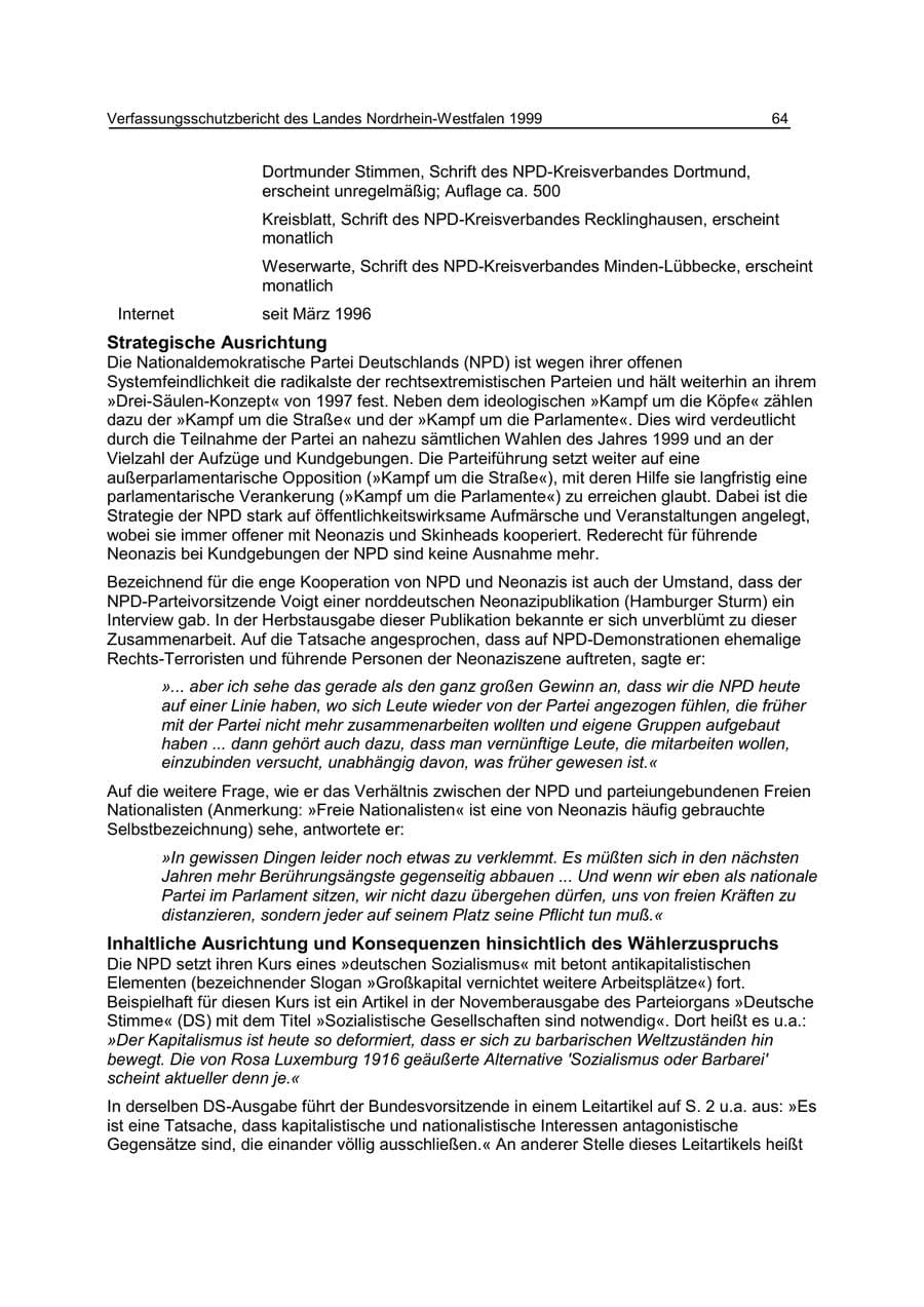 Seite 64 des Verfassungsschutzbericht 1999 Nordrhein-Westfalen