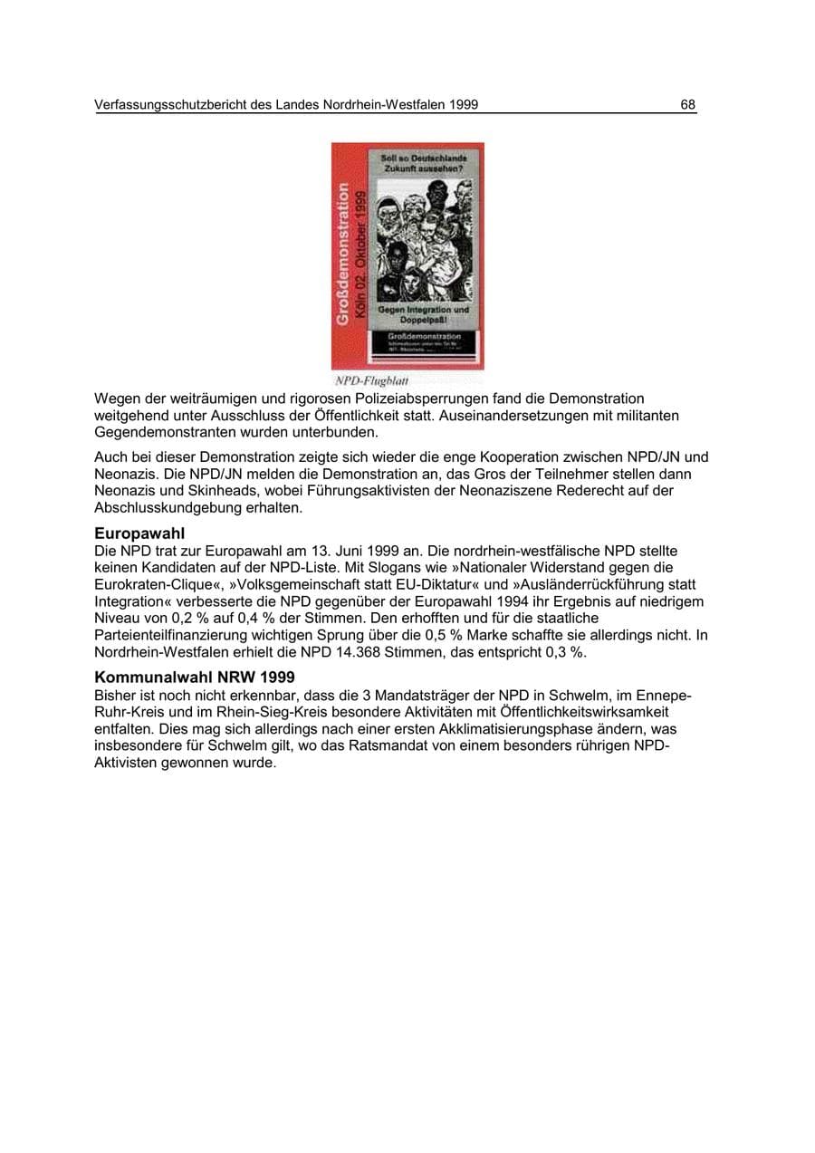 Seite 68 des Verfassungsschutzbericht 1999 Nordrhein-Westfalen