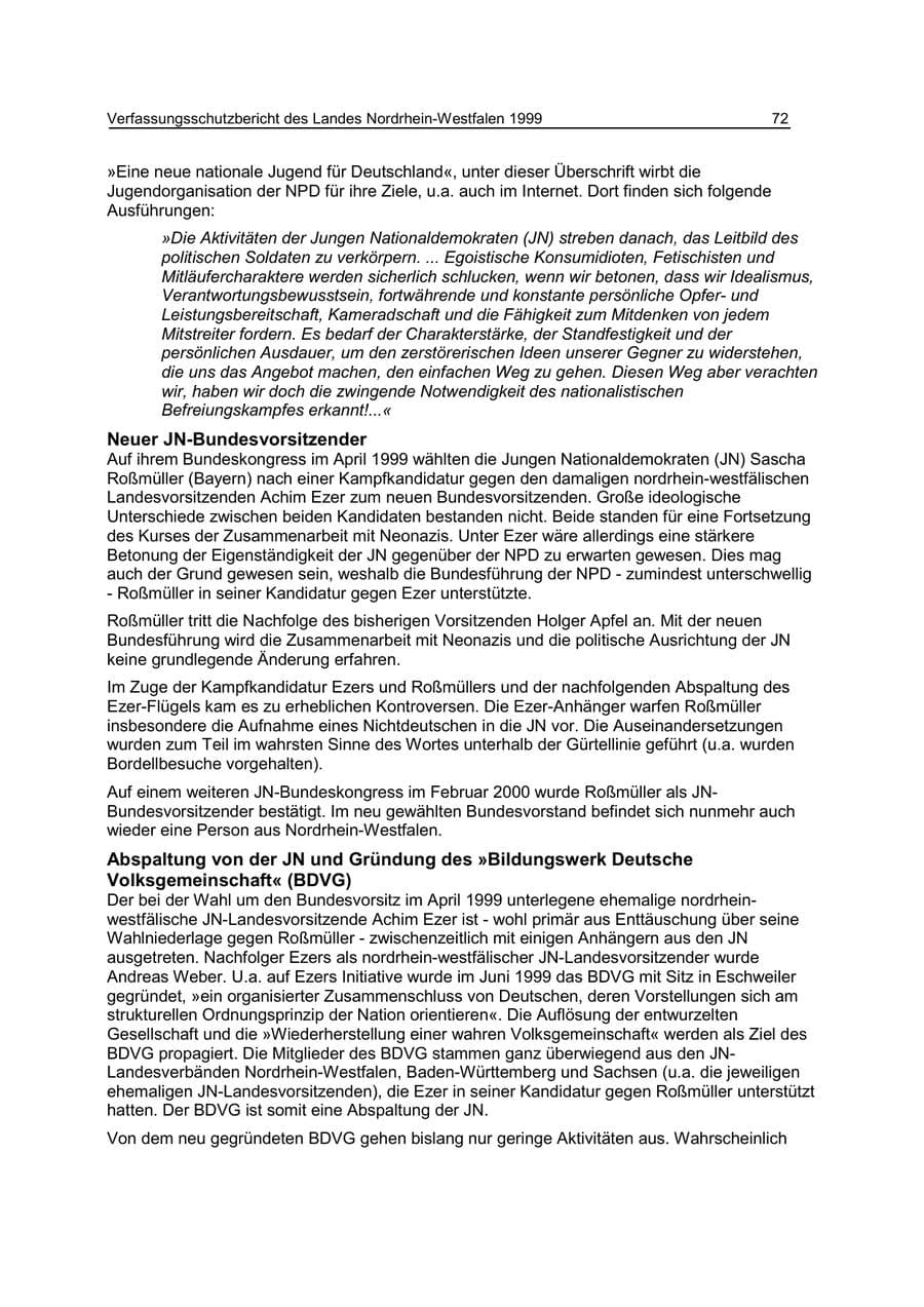 Seite 72 des Verfassungsschutzbericht 1999 Nordrhein-Westfalen
