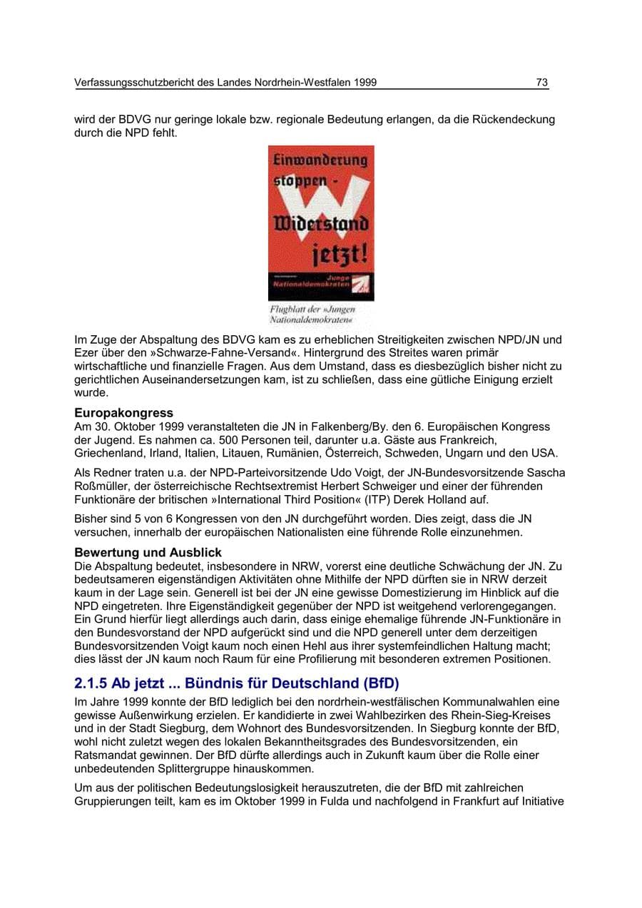 Seite 73 des Verfassungsschutzbericht 1999 Nordrhein-Westfalen