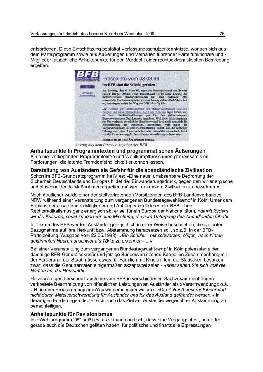 Seite 75 des Verfassungsschutzbericht 1999 Nordrhein-Westfalen