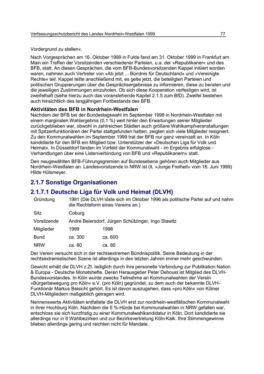 Seite 77 des Verfassungsschutzbericht 1999 Nordrhein-Westfalen