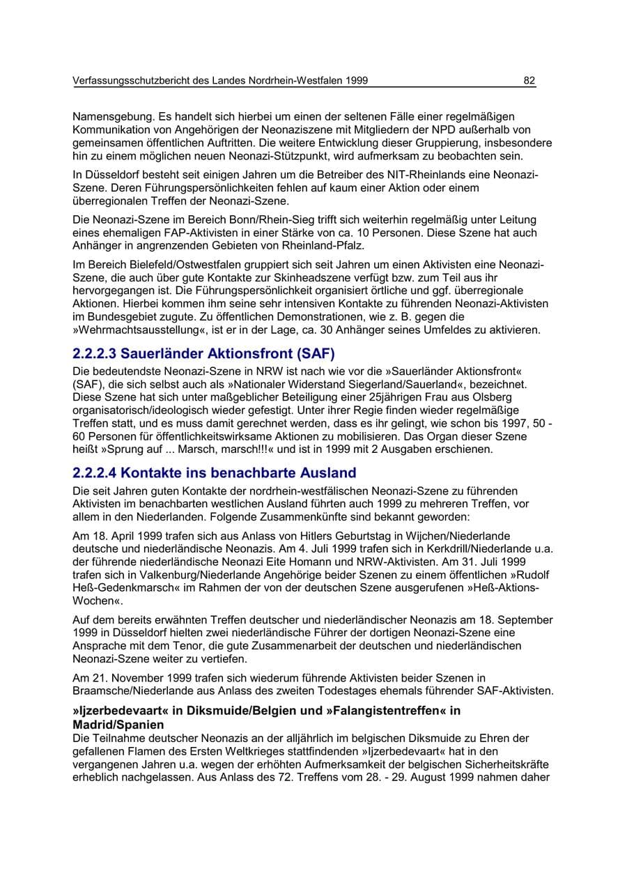 Seite 82 des Verfassungsschutzbericht 1999 Nordrhein-Westfalen
