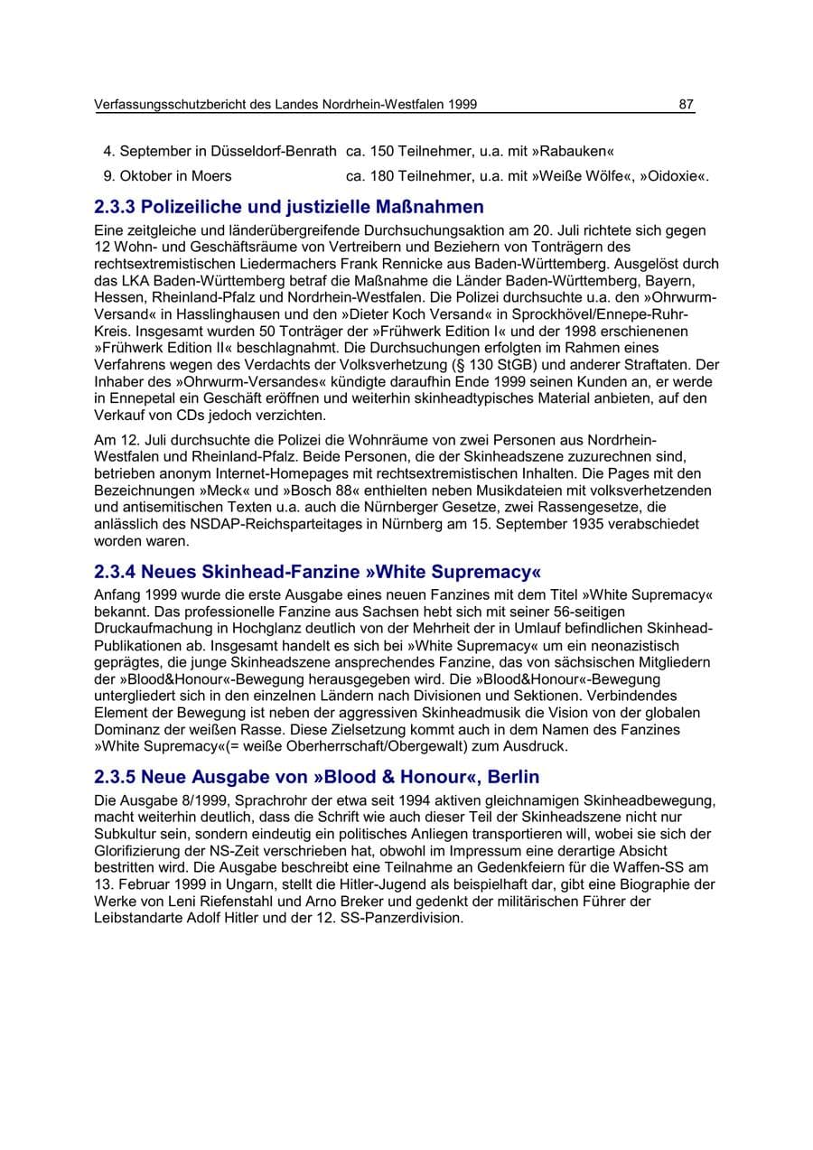 Seite 87 des Verfassungsschutzbericht 1999 Nordrhein-Westfalen