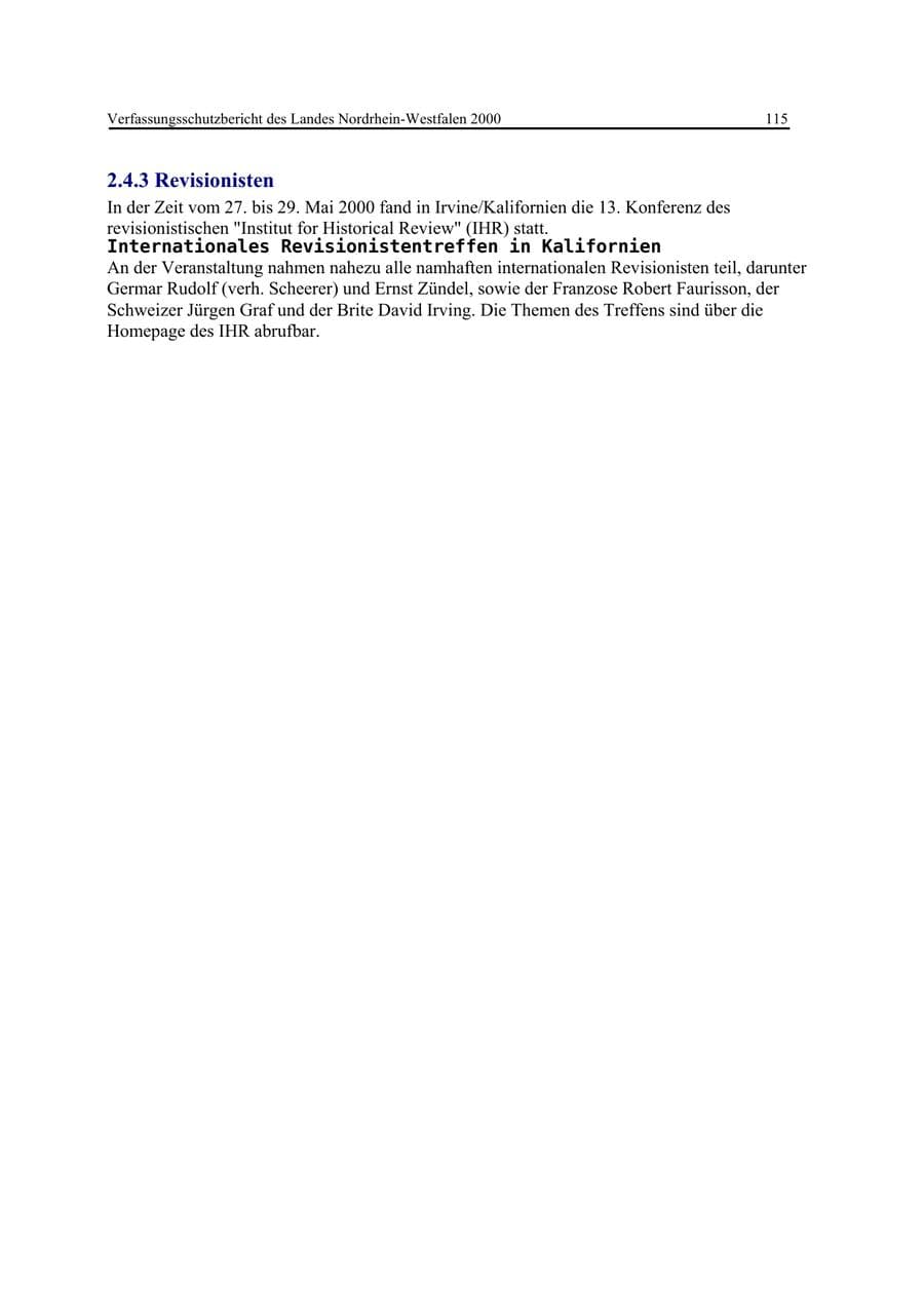 Seite 115 des Verfassungsschutzbericht 2000 Nordrhein-Westfalen