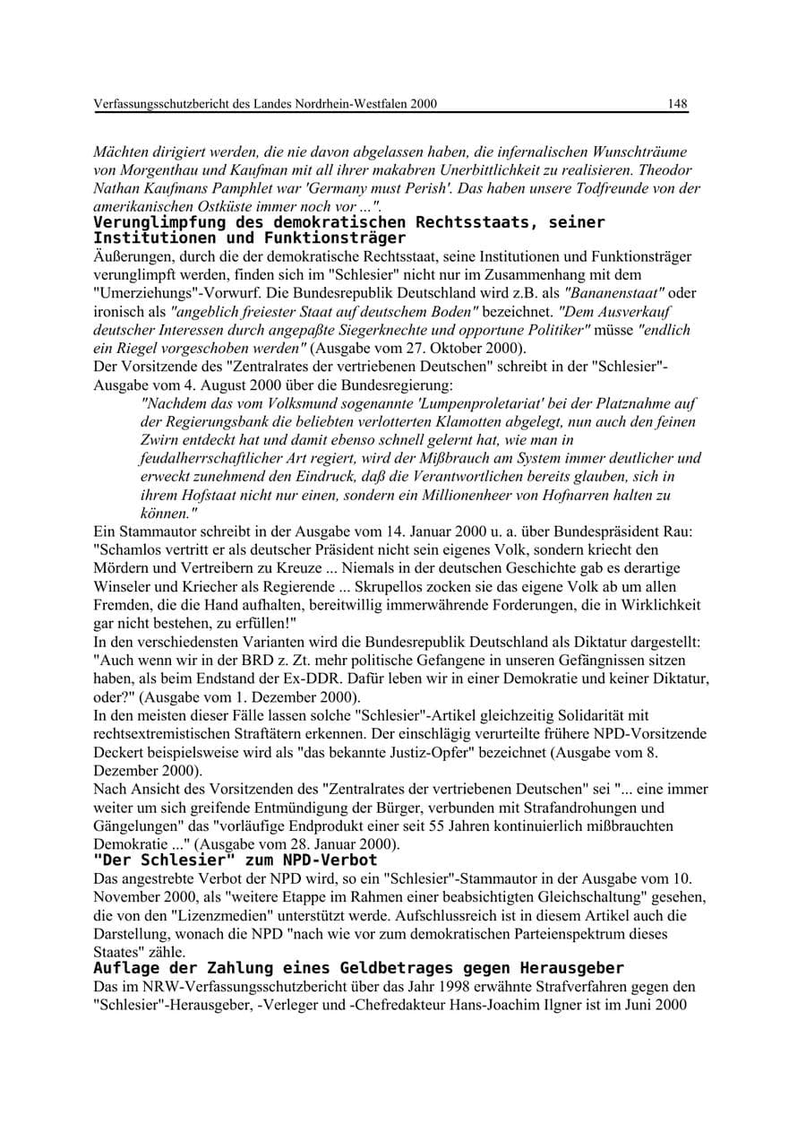 Seite 148 des Verfassungsschutzbericht 2000 Nordrhein-Westfalen