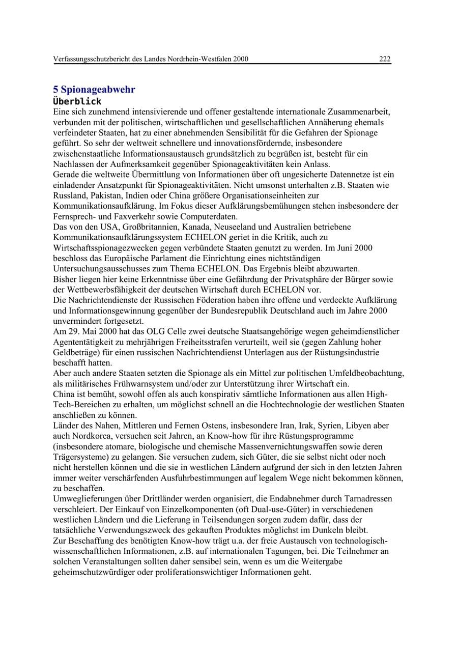 Seite 222 des Verfassungsschutzbericht 2000 Nordrhein-Westfalen
