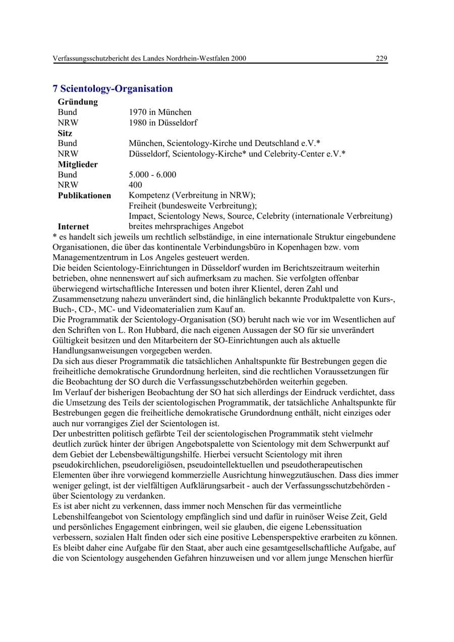 Seite 229 des Verfassungsschutzbericht 2000 Nordrhein-Westfalen