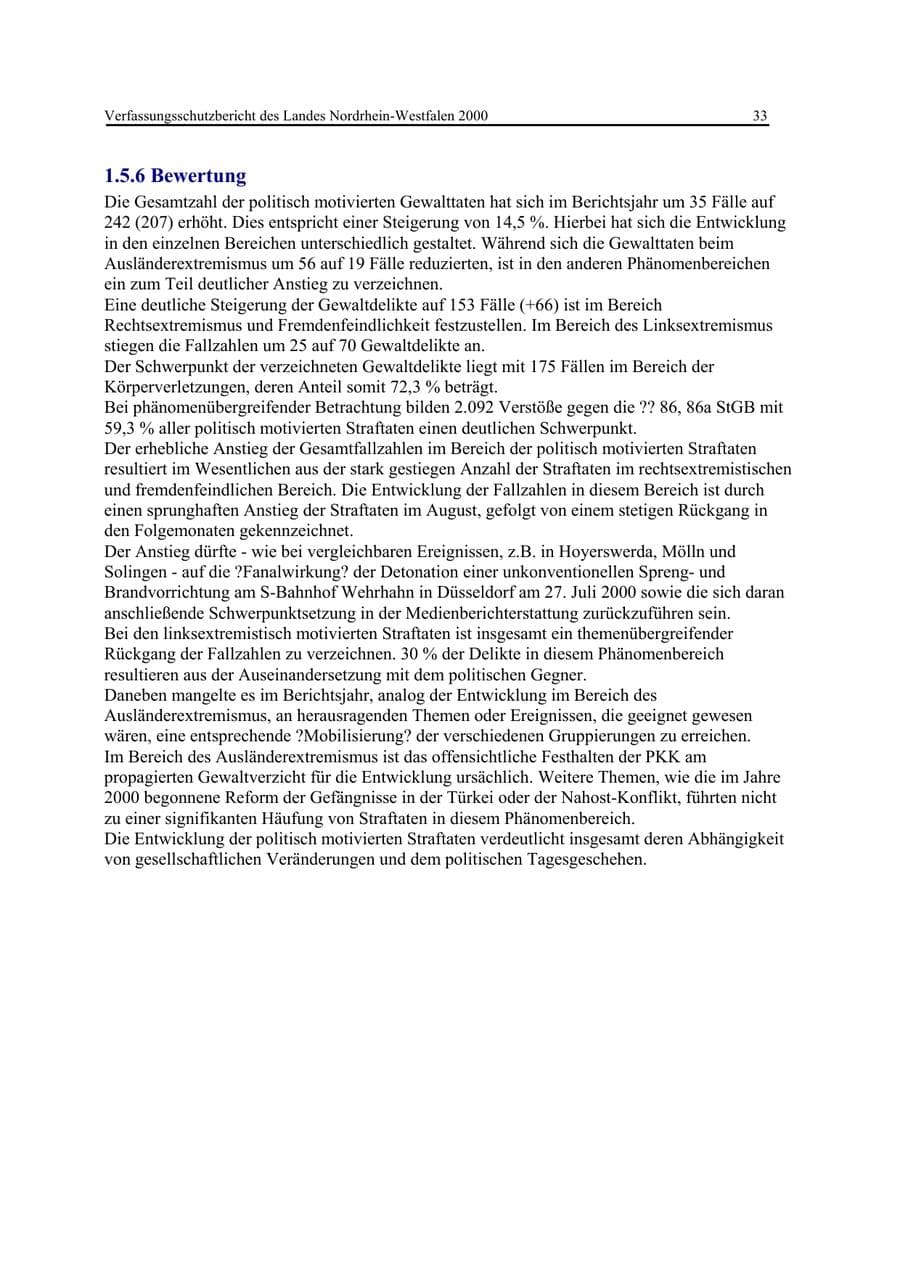 Seite 33 des Verfassungsschutzbericht 2000 Nordrhein-Westfalen