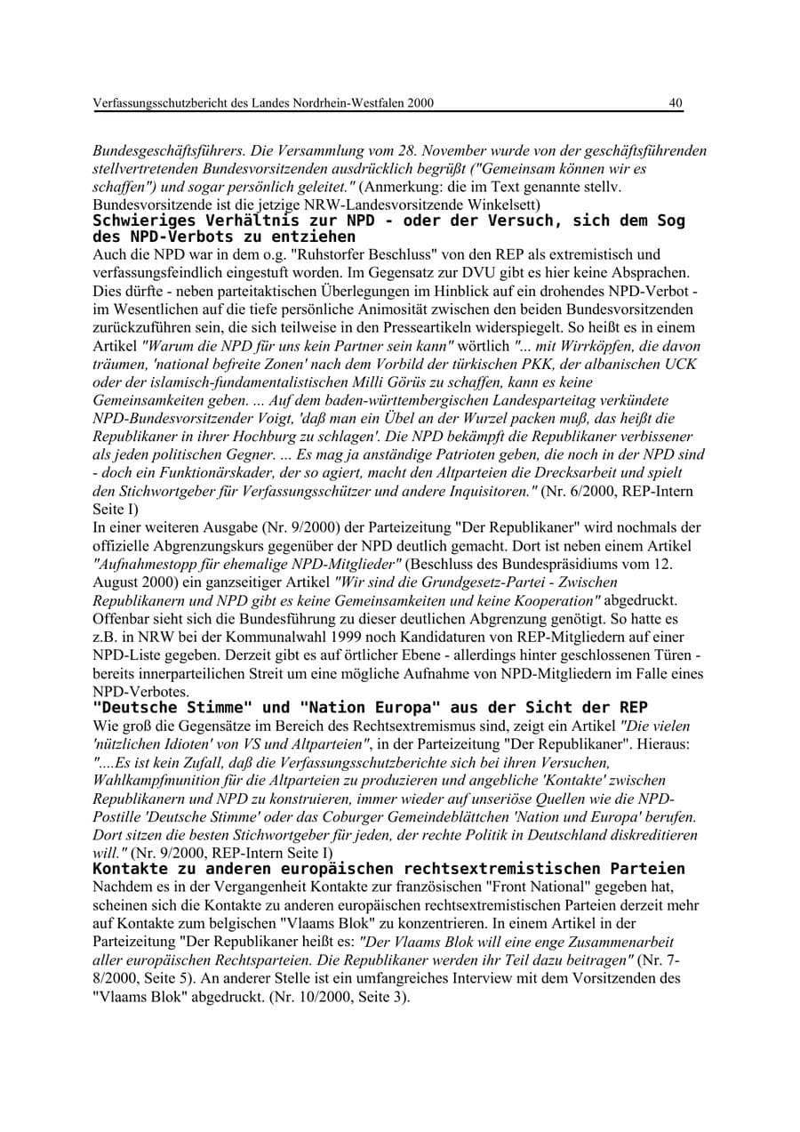 Seite 40 des Verfassungsschutzbericht 2000 Nordrhein-Westfalen