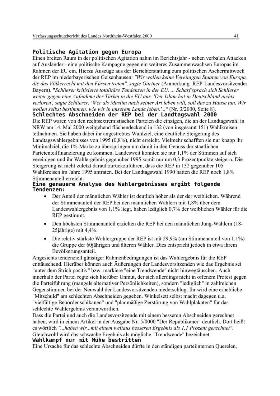 Seite 41 des Verfassungsschutzbericht 2000 Nordrhein-Westfalen