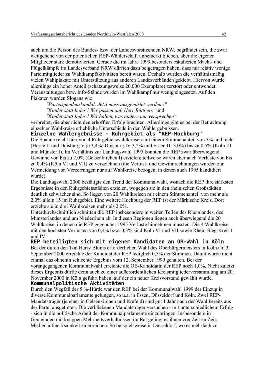 Seite 42 des Verfassungsschutzbericht 2000 Nordrhein-Westfalen