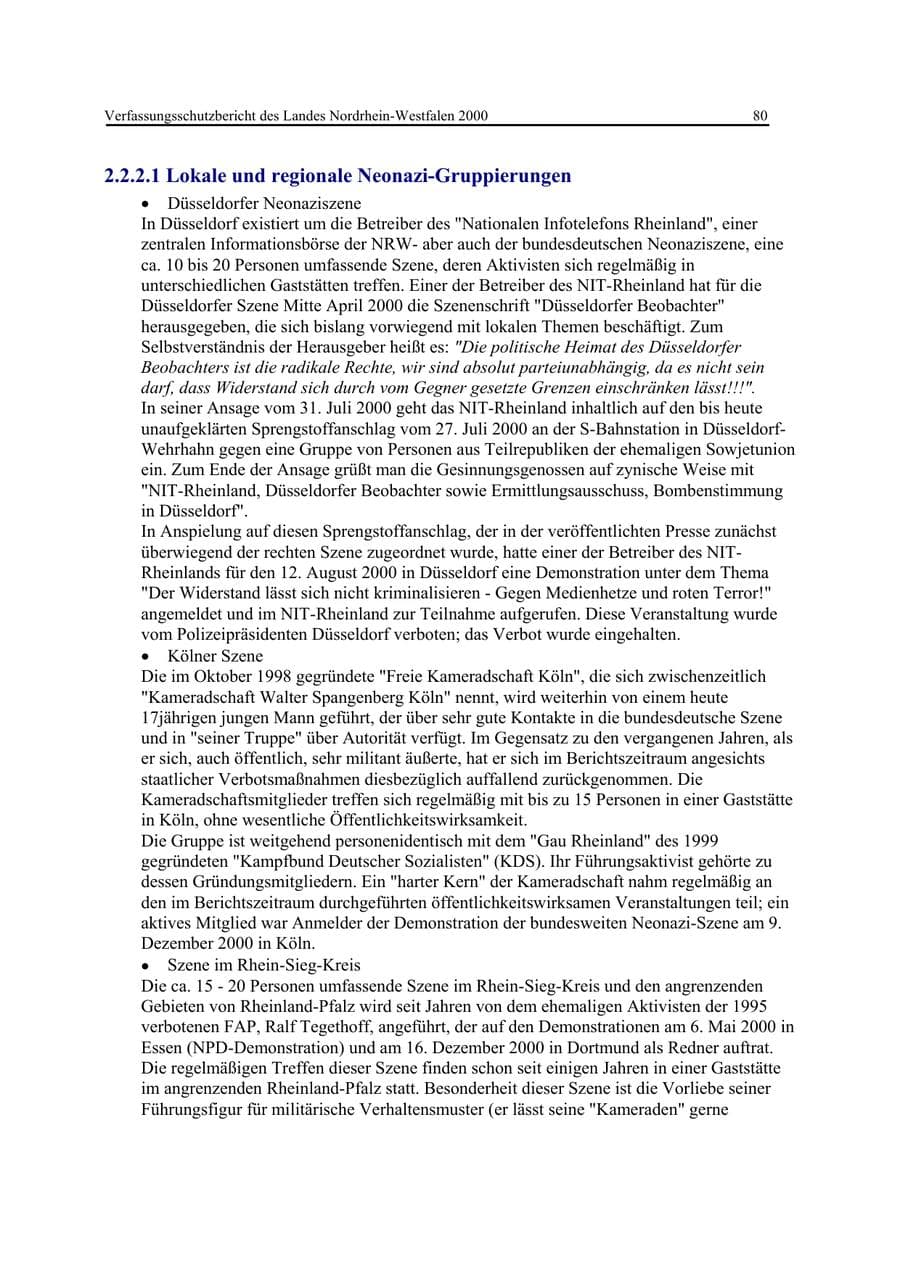 Seite 80 des Verfassungsschutzbericht 2000 Nordrhein-Westfalen