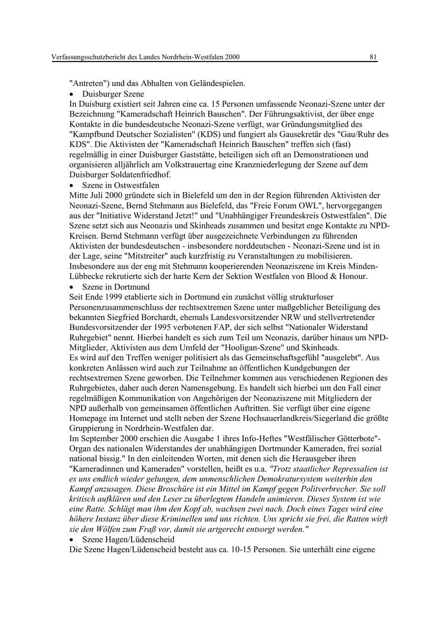 Seite 81 des Verfassungsschutzbericht 2000 Nordrhein-Westfalen