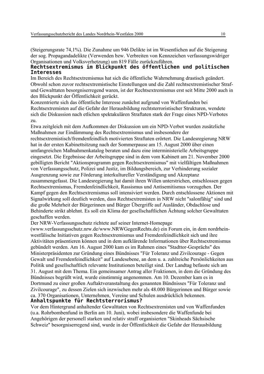 Seite 10 des Verfassungsschutzbericht 2000 Nordrhein-Westfalen