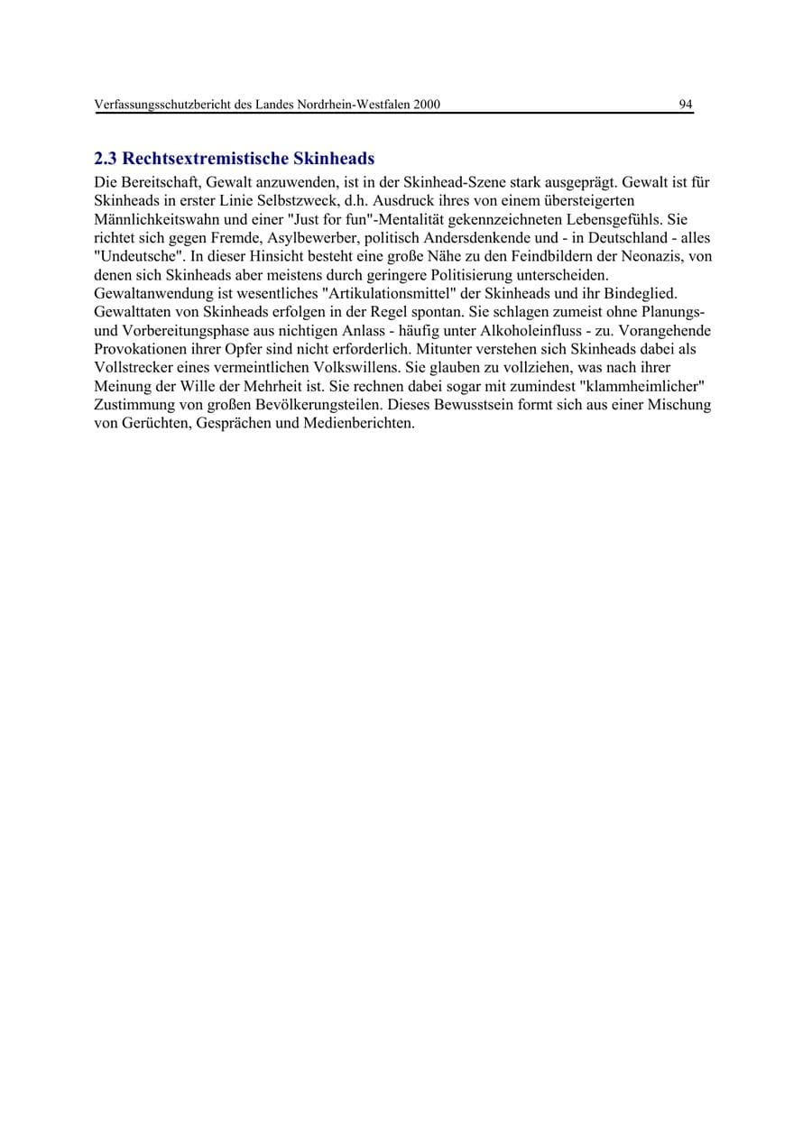 Seite 94 des Verfassungsschutzbericht 2000 Nordrhein-Westfalen