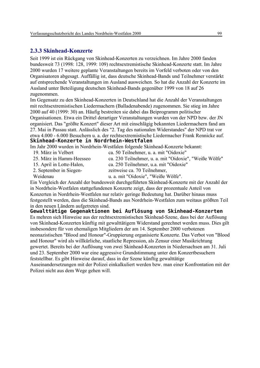Seite 99 des Verfassungsschutzbericht 2000 Nordrhein-Westfalen