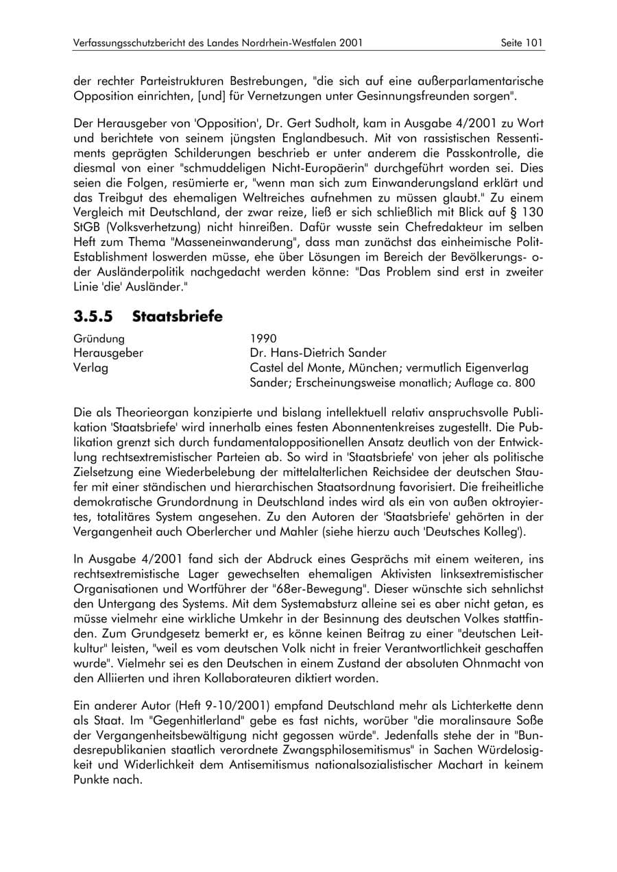 Seite 101 des Verfassungsschutzbericht 2001 Nordrhein-Westfalen