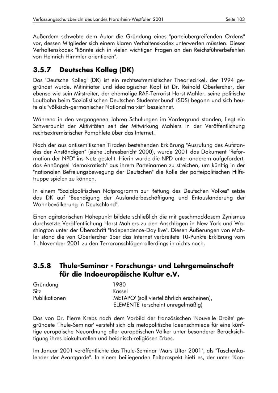 Seite 103 des Verfassungsschutzbericht 2001 Nordrhein-Westfalen