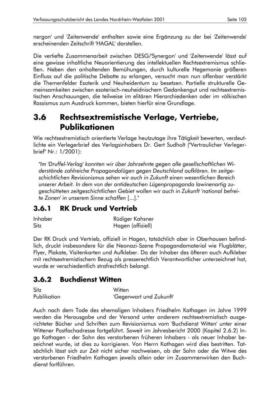 Seite 105 des Verfassungsschutzbericht 2001 Nordrhein-Westfalen