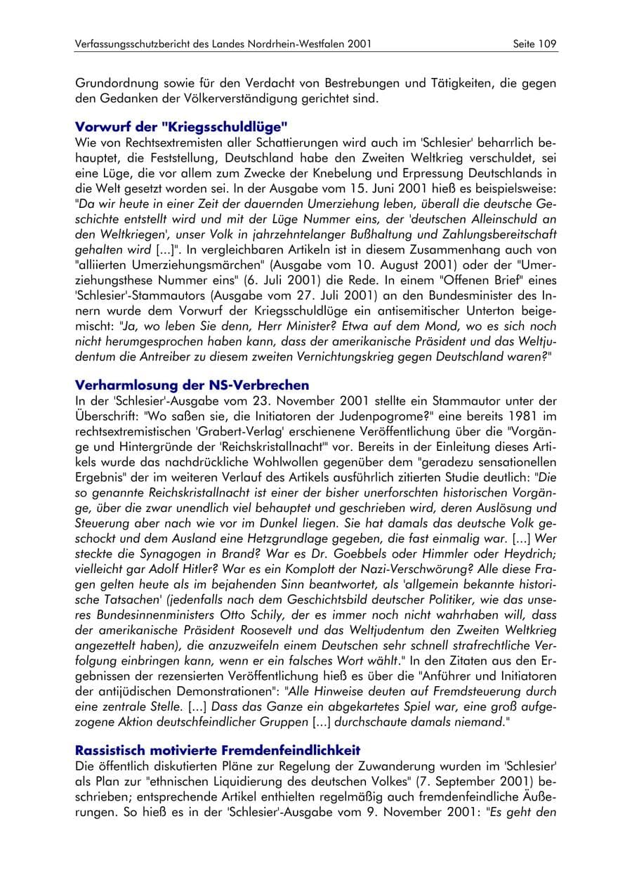 Seite 109 des Verfassungsschutzbericht 2001 Nordrhein-Westfalen