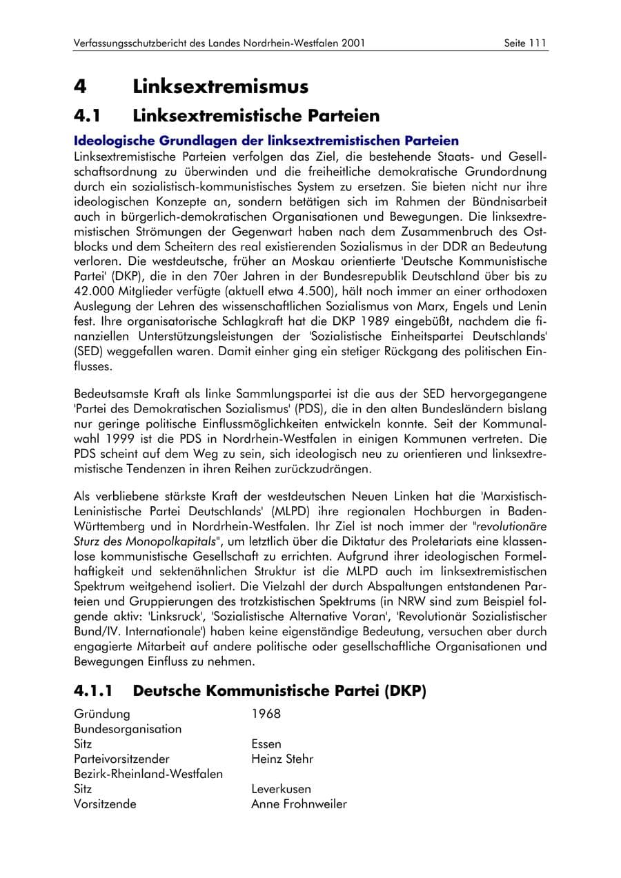 Seite 111 des Verfassungsschutzbericht 2001 Nordrhein-Westfalen