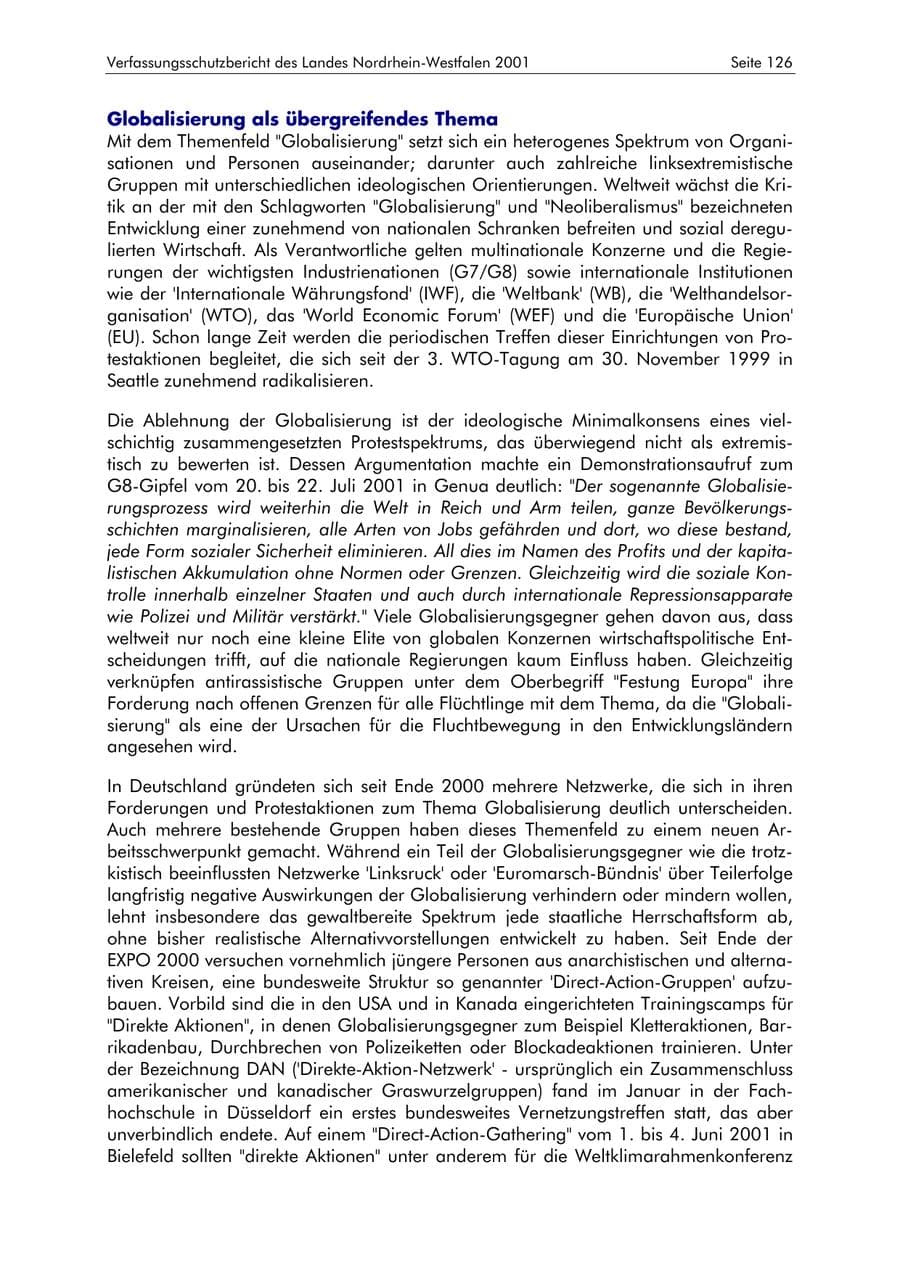 Seite 126 des Verfassungsschutzbericht 2001 Nordrhein-Westfalen