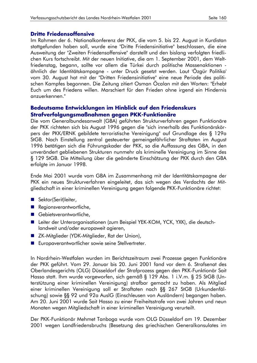 Seite 160 des Verfassungsschutzbericht 2001 Nordrhein-Westfalen