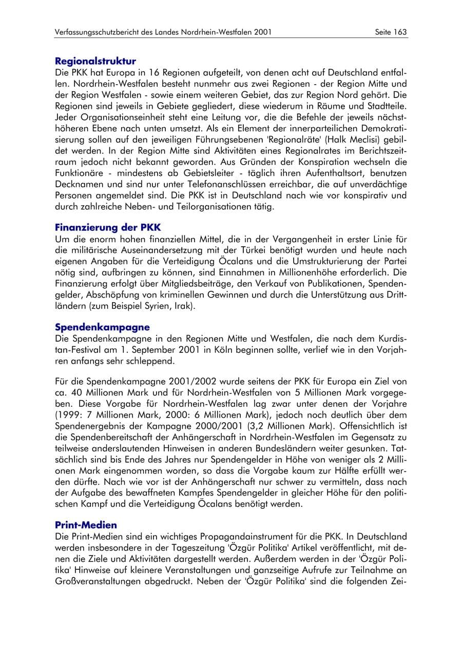 Seite 163 des Verfassungsschutzbericht 2001 Nordrhein-Westfalen