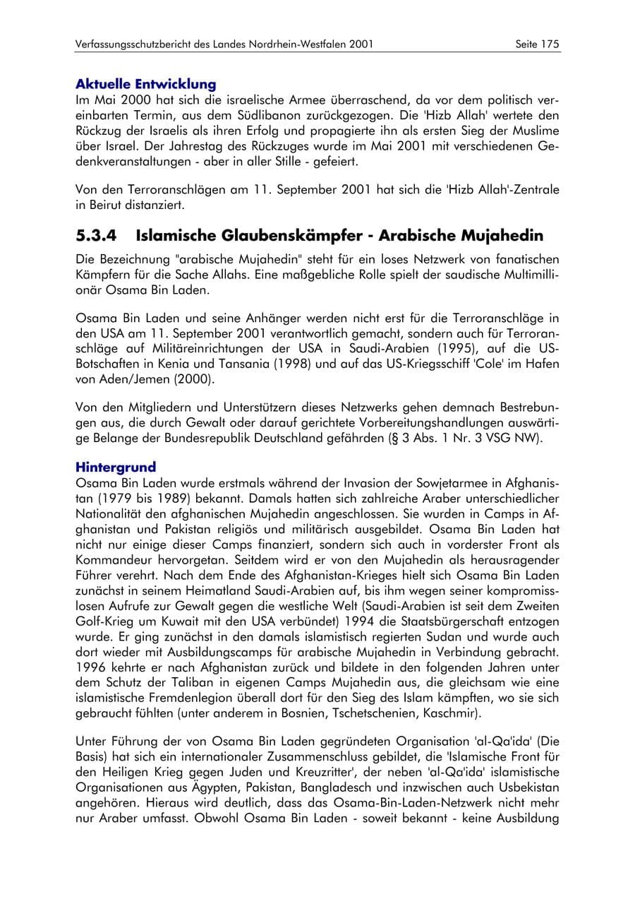 Seite 175 des Verfassungsschutzbericht 2001 Nordrhein-Westfalen