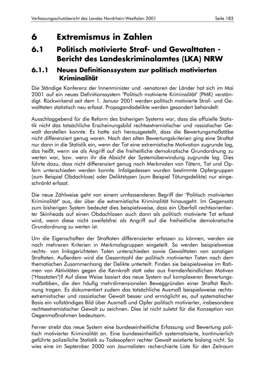 Seite 183 des Verfassungsschutzbericht 2001 Nordrhein-Westfalen