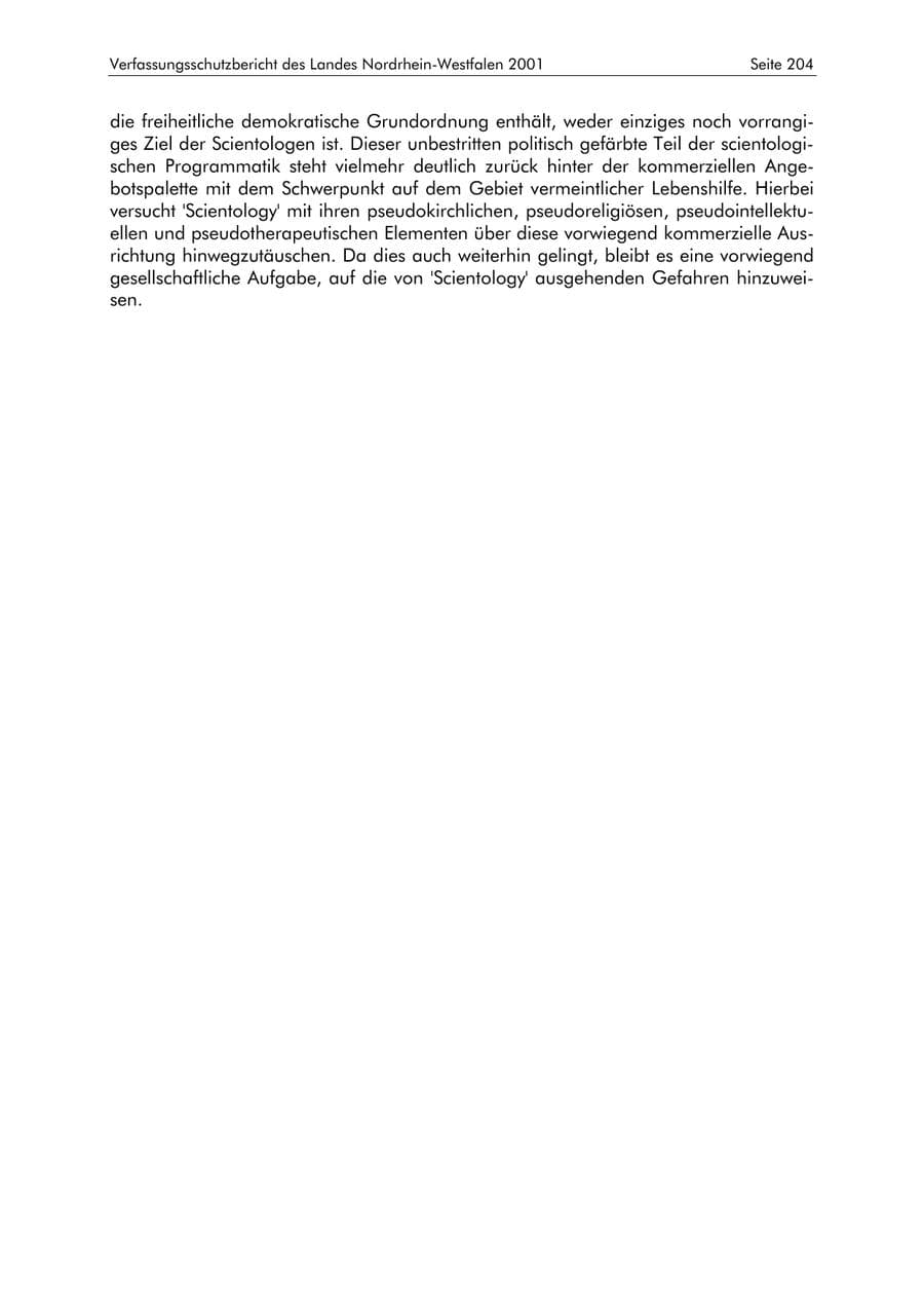 Seite 204 des Verfassungsschutzbericht 2001 Nordrhein-Westfalen