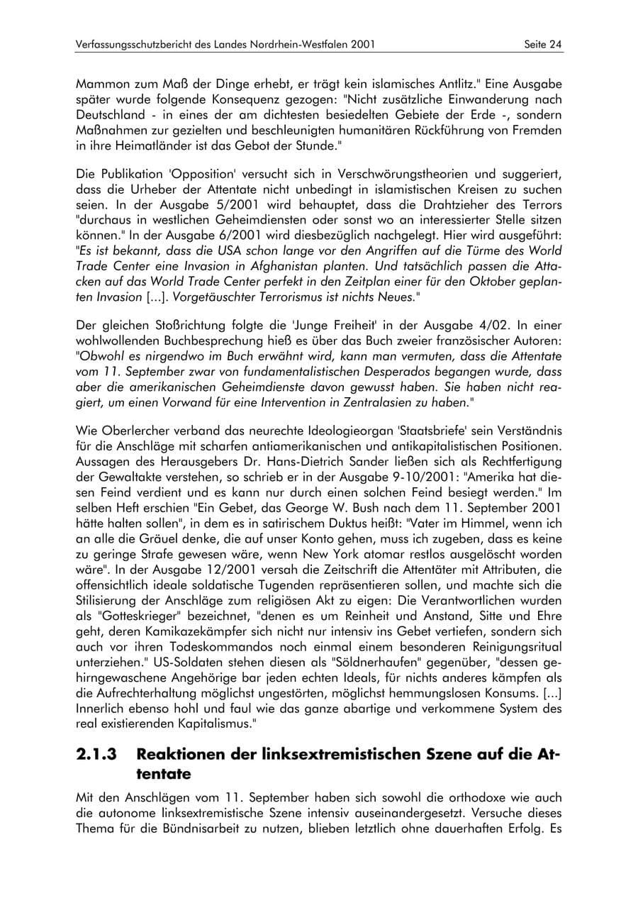 Seite 24 des Verfassungsschutzbericht 2001 Nordrhein-Westfalen