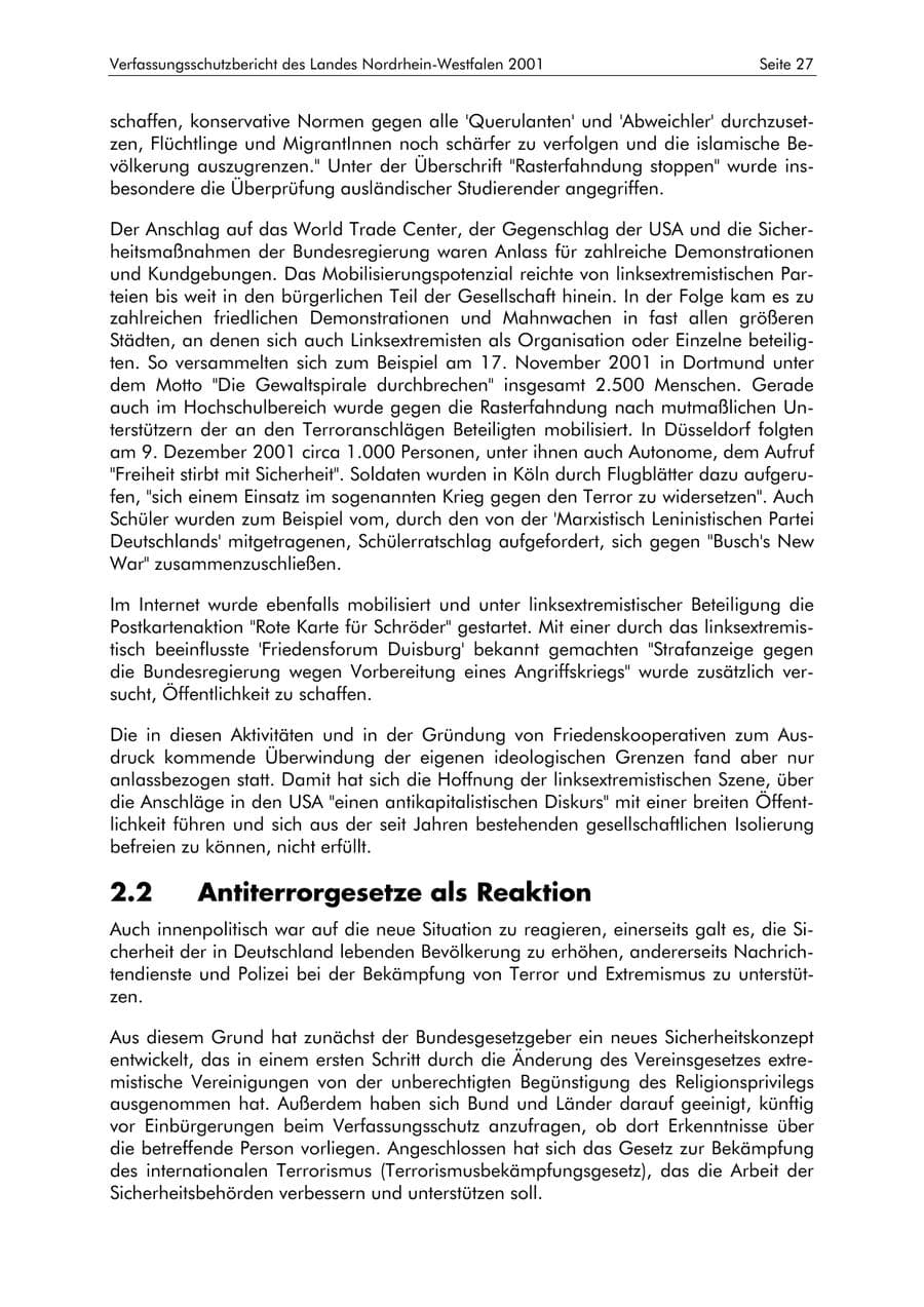 Seite 27 des Verfassungsschutzbericht 2001 Nordrhein-Westfalen