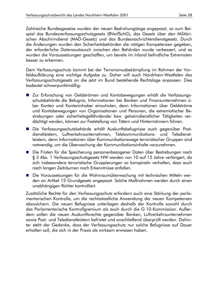 Seite 28 des Verfassungsschutzbericht 2001 Nordrhein-Westfalen