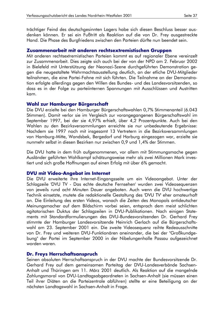 Seite 37 des Verfassungsschutzbericht 2001 Nordrhein-Westfalen