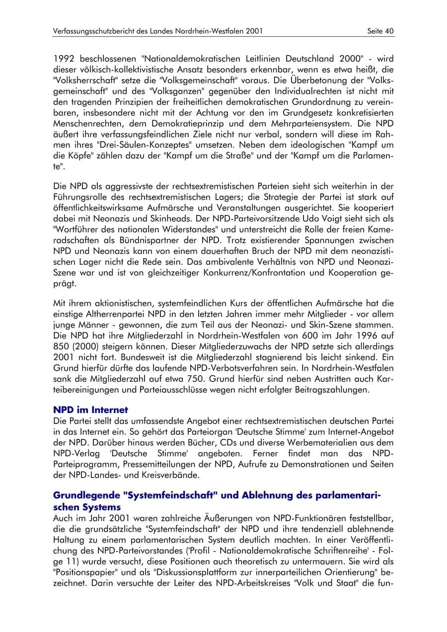 Seite 40 des Verfassungsschutzbericht 2001 Nordrhein-Westfalen