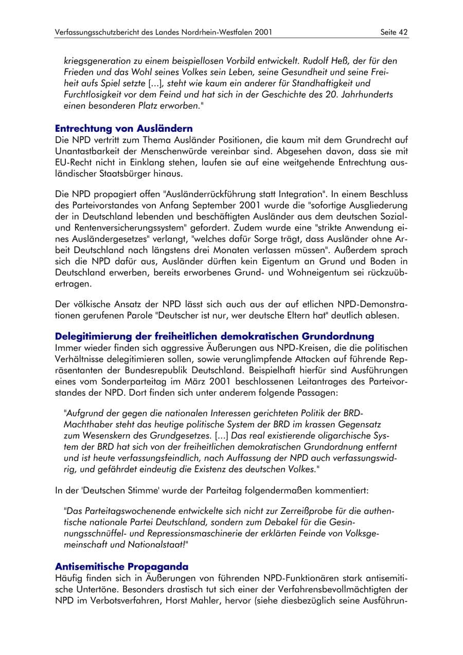 Seite 42 des Verfassungsschutzbericht 2001 Nordrhein-Westfalen